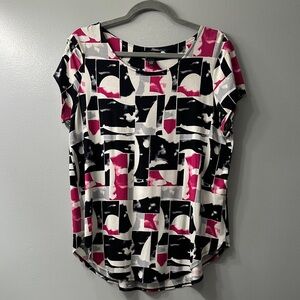 Alfani Black, White, and Pink Geometric  Top